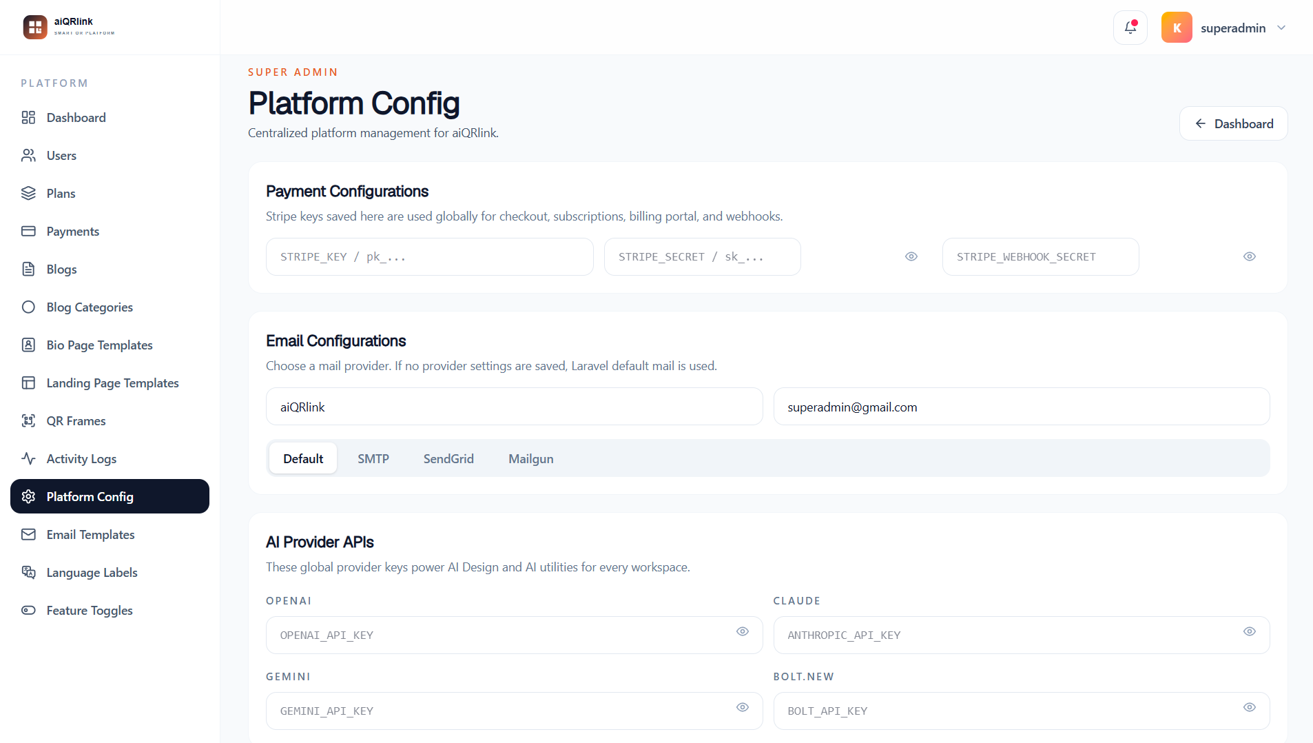Admin General Settings