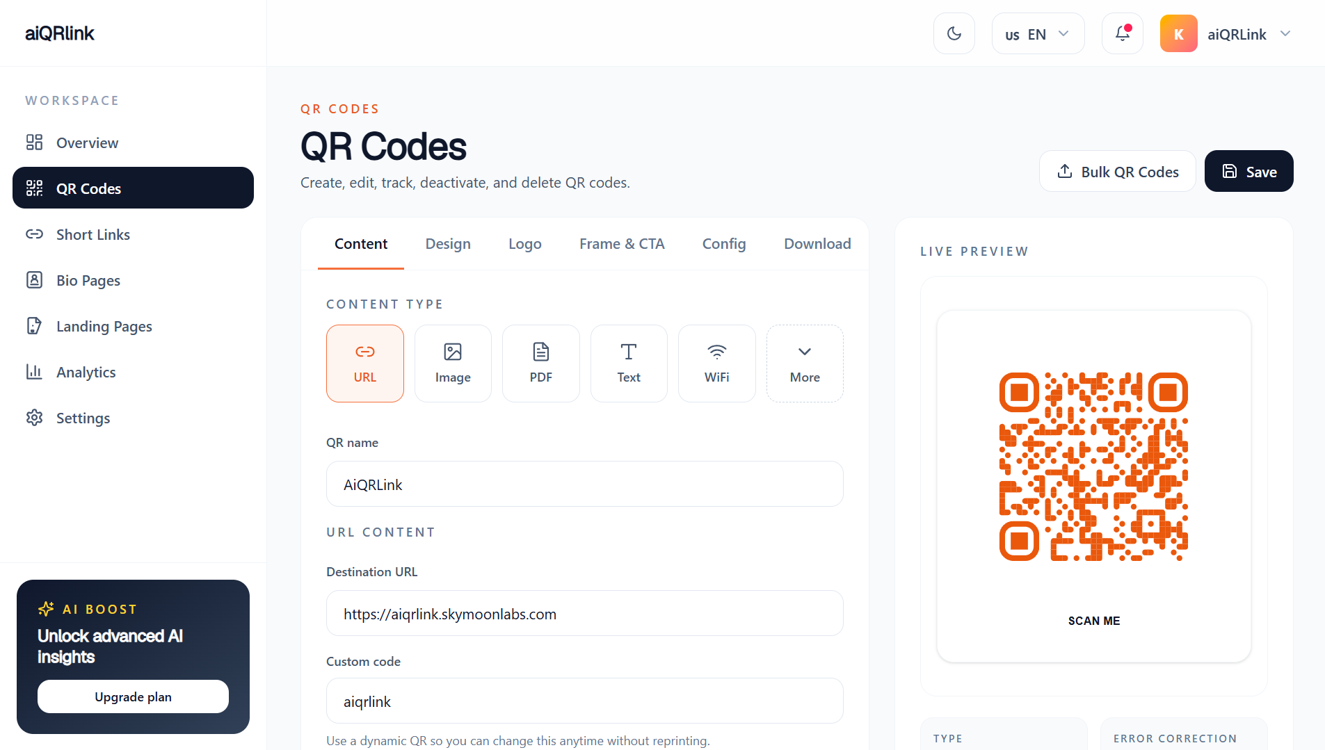 QR Code Creator Interface